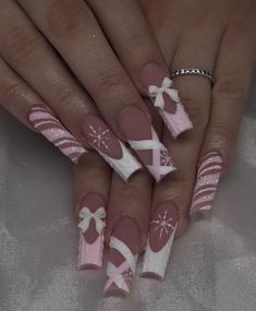 After Christmas Nail Designs, Girly Acrylic Nails Christmas, Pink Christmas French Tip Nails, Bling Nails Christmas, Medium Acrylic Nails Christmas, Acrylic Nails Sweater Design, Matching Christmas Nails For Besties, Nail Inspo Acrylic Winter, Cute Winter Nail Ideas Simple