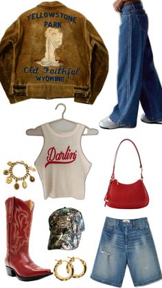 Fall 2024 outfit inspo. Concert style for fall, back to school outfit inspo weekend outfit fall fashion homecoming outfit red cowboy boots outfit bomber jacket rodeo trucker hat Cool Rodeo Outfits, Brown Cowboy Hat Outfit Woman, Cowboy Hat Concert Outfit, Cowboy Inspo Outfit, Red Trucker Hat Outfit, Leon Bridges Concert Outfit, Outfit With Red Cowboy Boots, Moto Mom Outfit, Outfits To Wear With Cowboy Boots