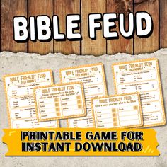 the printable game for instant bible feed is shown in front of a wooden background