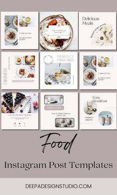 food instagram post templates with photos and text on the bottom, including an image of