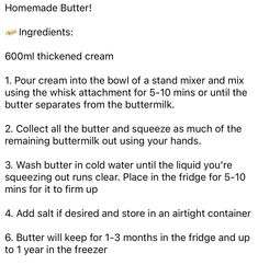 the recipe for homemade butter ingredients is shown in this screenshote screen graber