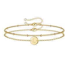 PRICES MAY VARY. SIZE: Layered Gold Initial Bracelet 6”inner diameter +2" Extension chain, with a satellite beaded chain bracelet make a layered Gold Bracelet or to simply to wear on its own. MATERIAL: Dainty Initial Bracelet is 14k gold filled, nickel and lead free, sturdy and durable. Never fade ,rust and tarnish. Gold initial bracelet never turn skin green. WOMEN BRACELET: Gold disc letter bracelet is packed with love in a lovely jewelry box, ready for gift giving on every occasion, Birthday, Initial Bracelets, Initial Bracelet Gold, Bracelet Initial, Gold Armband, Letter Bracelet, Gold Disc, Gold Bracelet For Women, Women Bracelet