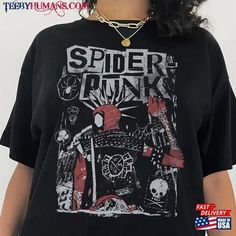 Spider Punk Shirt Across Sweatshirt T Shirt  For Men  For Women Easy 30 day return policy Punk Style Graphic T-shirt For Fall, Punk Style Graphic Fan Merchandise Top, Punk Graphic Design Top For Fan Merchandise, Punk Band Logo Crew Neck Top, Punk Style Fan Merchandise T-shirt With Crew Neck, Sweatshirt And Shirt Outfit, Spiderman Shirt, Spider Punk, Punk Shirt