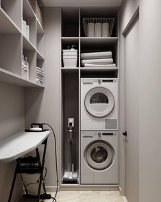 a washer and dryer in a small room