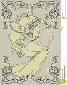 an art nouveau style drawing of a woman dancing