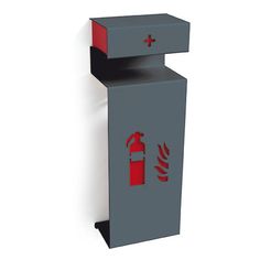 an electronic fire extinguisher is shown on a white background with red accents