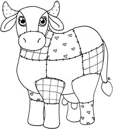 a drawing of a cow with hearts on it's face and neck, standing in front of a white background