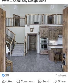 an image of a kitchen and stairs in a home that is for sale on instagram