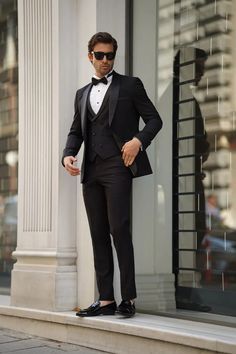 Bojoni Ravenna Slim Fit High Quality Shawl Collar Black Tuxedo Suit | VICLAN Black Tie Attire, Costume Noir, Tuxedo Wedding