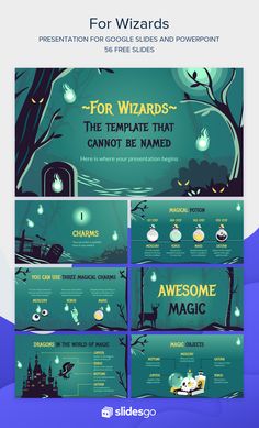 the wizard's powerpoint presentation is shown in blue and green with an image of a