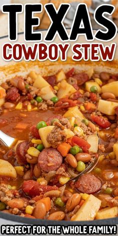 Texas Cowboy Stew Texas Cowboy Stew Recipe, Cowboy Stew Recipe, Texas Cowboy Stew, Cowboy Chili Recipe, Beef Smoked Sausage, Easy Stew Recipes, Cowboy Stew, Ground Beef Stews, Beans And Tomatoes