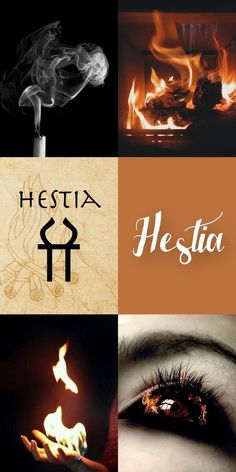 four different images with the words hestia written on them