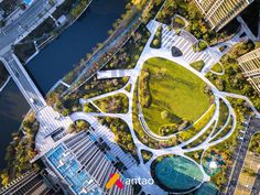 an aerial view of a park in the middle of a city