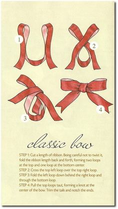 the instructions for how to tie a ribbon in different styles and colors, including red