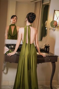 Drop Neck Silk Maxi Dress Wedding Guest Dress Open Back Long Dress Cocktail Event Dress - Etsy Australia Silk Dresses Outfit, Robes Glamour, A Line Cocktail Dress, Maxi Dress Wedding Guest, Prom Dress Inspiration, Green Prom Dress, Gala Dresses, Silk Maxi Dress, Glam Dresses