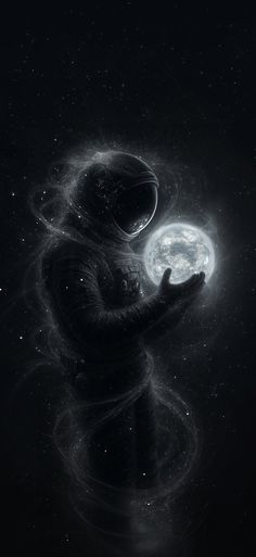 an astronaut holding the moon in his hands