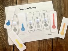 four different colored spoons are on top of a piece of paper with the words temperature matching