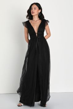 I'm All Yours Black Tulle Ruffled Maxi Dress Black Tie Wedding Guest Dresses, Black Wedding Guest Dresses, Black Tie Wedding Guest, Black Tie Wedding Guest Dress, Black Tulle Dress, Black Tie Wedding Guests, Tulle Maxi Dress, Black Bridesmaids, Black Tie Dress