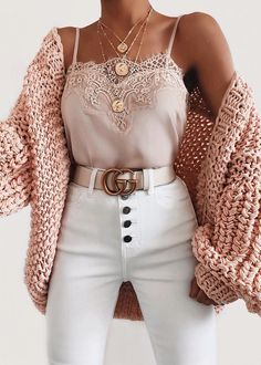 Balloon Sleeve Knit Cardigan | DISHEE Cute Fall Outfits, Mode Inspo, Outfit Inspo Fall, Fashion Mode, White Pants, Winter Fashion Outfits, Teen Fashion Outfits, Mode Fashion, Fall Outfits Women