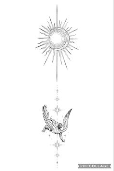 a drawing of an angel flying in the sky with a star above it and another drawing of