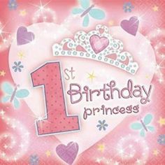 a pink birthday card with the number one on it and hearts, butterflies and flowers