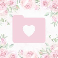 a camera with pink roses around it and a white heart in the center on a light pink background