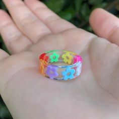 Leilani Flower, Preppy Rings, Preppy Ring, Grunge Jewelry, Preppy Jewelry, Resin Ideas, Flower Resin, Pattern Ring, Indie Aesthetic