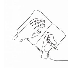 a line drawing of someone's hand holding a pen and writing on a piece of paper