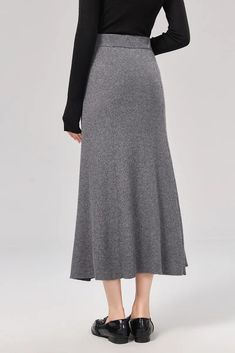 Sophisticated A-line Skirt: Resilient Washable Wool-blend Mastery Our A-line skirt, knit from a blend of washable wool, captures elegance in its purest form. The mid-high waist design elongates the silhouette, while the soft and resilient fabric ensures comfort all day. Style #: WKAI207 Grey Knit Skirt, Skirt Knit, Tank Top Skirt, Black Backless Dress, Casual Activewear, Knit Maxi Skirt, Black Maxi Skirt, Silk Knit, Fall Coat