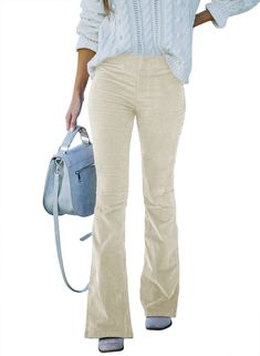 PRICES MAY VARY. Flattering corduroy flare bell bottoms pants with two back pockets to create vintage style for your daily look. Comfortable and soft corduroy fabric. Embracing you with its moderate thickness,softness and comfort. Wear it all day to feel happy and cozy. A must-have in every women’s wardrobe. Fashion corduroy flare trouser jeans made of high quality material and have a trendy look. You would want to wear it wherever you go. Stylish corduroy flare bottoms bell pant could easily pa Beige Wide Leg Flare Jeans For Fall, Beige High Waist Flare Jeans For Fall, Non-stretch Flared Hem Bottoms For Fall, Stretch Flare Corduroy Bottoms, Stretch Corduroy Flare Bottoms, Spring Corduroy Wide Leg Pants, Corduroy Jeans For Spring, Spring Corduroy Jeans, Spring Non-stretch Flared Hem Pants