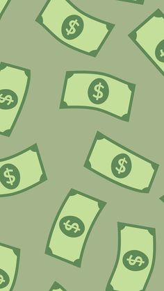 dollar bills flying in the air on a green background seamless wallpaper with money symbols