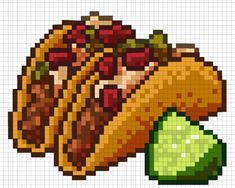 some tacos that are made out of pixelated paper and have been placed on top of each other