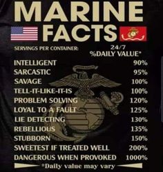 the back of a black shirt with marine fact on it's chest and an american flag