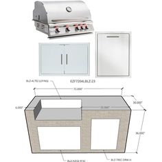 an outdoor kitchen with built in cabinets and grilling area, including the side cabinet