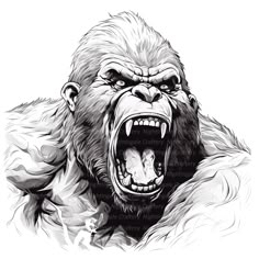 a drawing of a gorilla with its mouth open