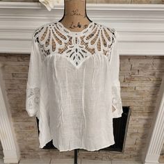 Brand New With Tags Attached Please See Pictures For Details Flowy White Top For Beach Cover-up, Spring Beach Cover-up Tops With Lace Trim, Flowy Top For Beach Cover-up In Spring, Summer Vacation Blouse With Lace Trim, Flowy Long Sleeve Beach Top, Long Sleeve Lace Beach Blouse, Flowy Lace Trim Beach Blouse, Summer Beach Blouse With Lace Top, Flowy Casual Tops For Beach Cover-up