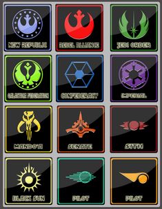 the star wars emblems are all different colors