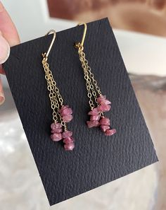 Gemstone Earring Ideas, Dainty Natural Stone Dangle Earrings, Handmade Tourmaline Dangle Earrings, Amethyst Natural Stone Dangle Earrings, Handmade Rose Quartz Dangle Earrings, Pink Tourmaline Dangle Jewelry, Raw Pink Tourmaline, Tourmaline Earrings, Diy Jewelry Inspiration