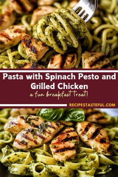 pasta with spinach pesto and grilled chicken is an easy, healthy meal