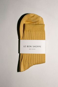 The OG Le Bon sock, Her is the sock that will make you throw all your other socks away. Wide ribbed footbed, with tighter ribbing at the ankle. Fabric is 80% cotton, 18% polyester, and 2% spandex. Cotton Socks With Ribbed Cuffs, Trendy Yellow Winter Socks, Le Bon Shoppe Socks, Cotton Socks Brown, Affordable Yellow Playful Socks, Custom Items, Tights, Socks, Make It Yourself