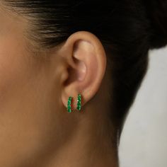 18k yellow gold graduated emerald huggies.68cts emeralds Sold as a pair. #AKGRDH50-EM-YG Anita Ko, Emerald Earrings, Huggies Earrings, Yellow Color, Wedding Jewelry, Gold Earrings, Silver Earrings, Emerald, Yellow Gold