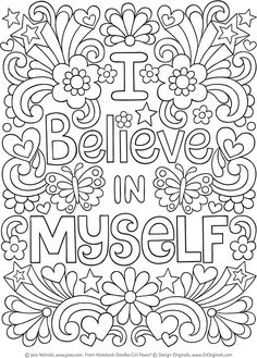 an adult coloring book with the words believe in music and flowers, surrounded by stars