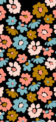 a black background with multicolored flowers on it