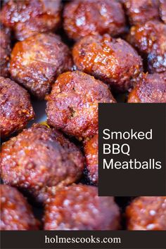 cooked bbq meatballs with text overlay that reads smoked bbq meatballs