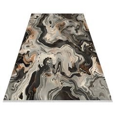 an area rug with black, white and grey marble pattern on the bottom half of it