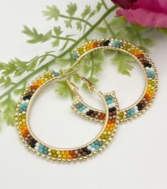 hoops  Size 11 toho  seed beads  Shipped regular mail in a small shipping box. Flat Beaded Earrings, Seed Bead Hoop Earrings, Beaded Sunglasses, Beaded Earrings Diy, Brick Stitch Earrings, Crystal Beads Bracelet, Bead Work Jewelry, Beaded Hoop Earrings, Beaded Hoops