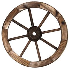 an old wooden wagon wheel on a white background