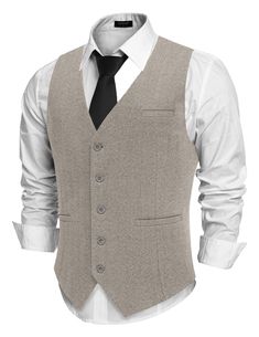 PRICES MAY VARY. 【Business Formal Vest Design】Men's vest is made from high quality material, which is comfortable and soft. Excellent craftmanship, durable and not easy to pill. It's vintage and blended with modern comfort. 【Casual And Elegant Looking�】Men's dress vests is designed with V neck, 2 real side pockets,1 real chest pocket, 5-buttons closure, adjustable back strap offers you a more accurate fit. Pockets are sewn on, cut off the thread before use. 【Versatile Suit Vest】Men's business ves Camo Groomsmen Attire, Mens Dress Vests, Business Vest, Mens Vest Fashion, Vest Design, Formal Vest, Slim Fit Suit Men, Mens Waistcoat, Men's Waistcoat