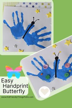 an easy handprint butterfly craft for kids to make with paper and buttons on it