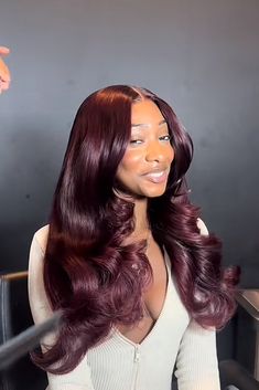 Dark Red Sew In, Burgundy Black Women, Dark Burgundy Wig, Burgundy Hair Wig, Dark Color Hair, Red Hair Black Women, Wine Red Wig, Hairstyle Tutorials